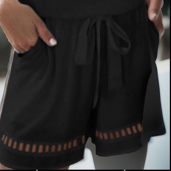 Formal Deep V Neck W/ Button Designs Elastic  Waist Belt W/ Pockets Black Romper - Picture 7 of 12